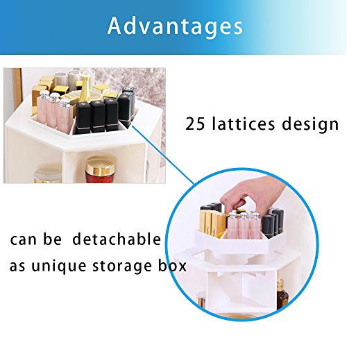Dproptel 360 Grad Drehbarer Kosmetikorganizer Make Up Organizer Einstellbarer Multifunktionale Aufbewahrungsbox für Schminktisch Aufbwahrung (weiß+schwarz) - 4