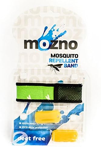 MOZNO 100% Natural Mosquito Repellent Travel Bands (DEET FREE) Includes 2x7 day refills. Rated #1 Anti-bite lightweight bracelet on Amazon UK [Green]