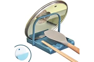STARRY G Heat-Resistant Pot Cover Holder Stand, Cooking Spoon Rest with Lid Holder, Kitchen Utensil Rest with Drip Pad, Flatware Storage Rack, Countertop Organiser Rack for Ladles, Spatula - Blue