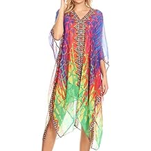 Sakkas Vestido de Playa con Cuello en V de Mujer Alvita Top Caftan Cubrir con Diamantes