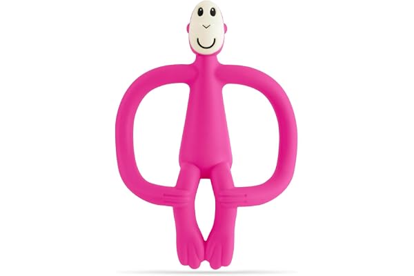 Matchstick Monkey, Original Teether & Gel Applicator, Antimicrobial Silicone Teething Toys for Baby, Easy to Grip, BPA Free, 3 Months Old+, 10.5 cm, Pink Monkey