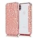 Produktbild Coollee Hülle für iPhone Xs / X Leder Tasche Glitzer Klapphülle Wallet Etui für Apple iPhone Xs/X/10, Mädchen Flip Dünne Case Silikon Clear TPU Backcover 360 Grad Schutzhülle Kunstleder Stand Kartenfach Stoßfest Bumper, Roségold