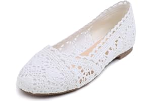 Feversole Round Toe Crochet Ballet Crochet Flats Women's Comfy Breathable Shoes
