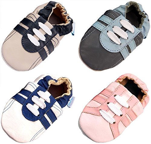 MiniFeet Soft Leather Baby Shoes, Grey Trainer 12-18 Months