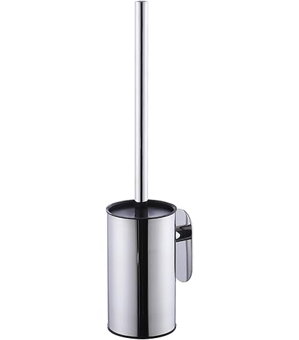 WAVEWO Toiletborstel roestvrij staal, wand- en staande toiletborstel met spatwaterdicht deksel, wc-borstelhouder met houder, lange handgreep, borstel voor badkamer, 8,8 x 8,8 x 39, zilver