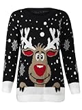 WOMENS KNITTED XMAS CHRISTMAS RUDOLF REINDEER JUMPER (M/L, Black Reindeer 1)
