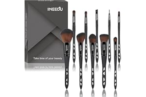 INEEDU Makeup Brushes Set 10pcs with Silicone Hollowed Handle Premium Synthetic Soft Eyeshadow Foundation Powder Concealers Makeup Brush Sets for Teenagers