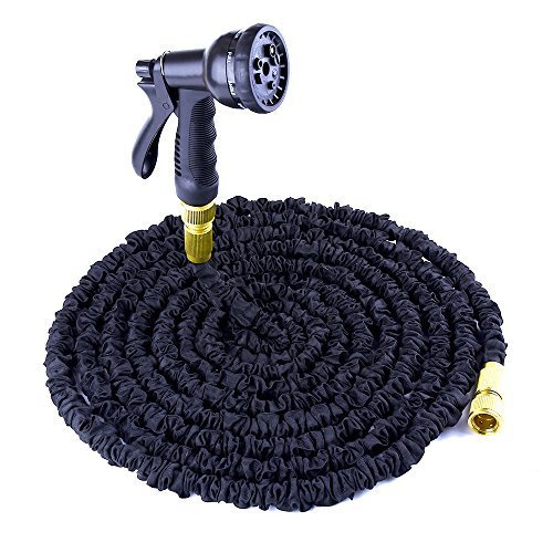 Flexischlauch Flexible Garden Hose, elecfan® 100 Feet erweiterbar flexible Garten Schlauchleitung mit massivem Messing Schlaucharmaturen & Spritzpistole für Pflanzen Bewässerung und Autowäsche (100 FT, Schwarz) - 2
