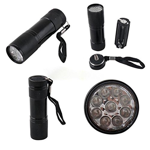 Xmansky 9ultra bright LEDs Mini Aluminium UV ULTRA VIOLETT 9 LED TASCHENLAMPE SCHWARZ LICHT Fackel Licht Lampe - 3