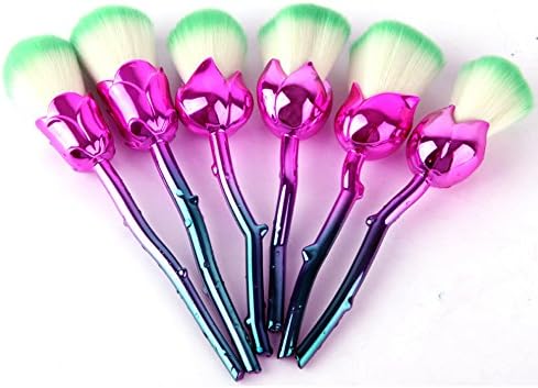 Midmade Pro Rose Handle Make Up Brush Set 6 pcs Foundation Blending Blush Cosmetics Beauty Tools (green hair)