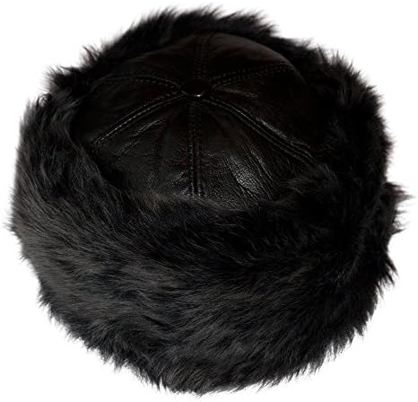 Russian Cossack Ladies Hat - 100% Genuine Leather and Faux Fur Lining for Women - Womens Ski Hat or Womens Hat for Winter (BLACK/SILVER)