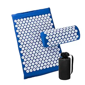 Acupressure Mat and Pillow Set for Back/Neck Pain Relief and Muscle Relaxation (Blue)