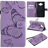 Conber Galaxy J7 Duo(2018) Hülle, Handyhülle mit [Frei Schutzfolie], Leder Schutztasche Klappetui Ledertasche 3D Schmetterling Leder Handy Schutzhülle für Samsung Galaxy J7 Duo(2018) - Lila