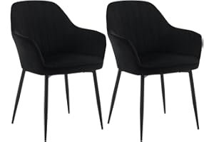 Klihome Dining Chair Set of 2, Wide Padded Velvet Chair with Back, Metal Legs, for Dining Room, Bedroom, Living Room, Dressing Table, Black, K0015EZS-2-UK