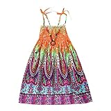 JUTOO Säuglingskindermädchenbaby-Kleidungs-Nationale Art mit Blumenböhmisches Strandgurt-Kleid (Orange,140)