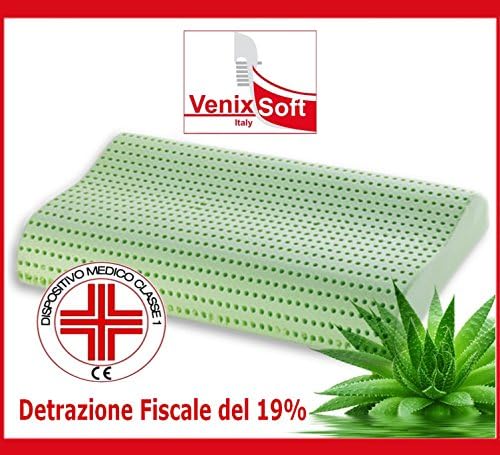 venixsoft Memory Foam (heat sensitive), Medical Device Class I, Deduction of 19%-lympha of Aloe Vera with anti-inflammatory properties, with pillowcase in pure cotton, Made in Italy