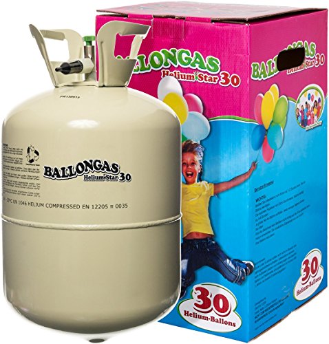 HeliumStar Ballongas Einwegflasche Helium Gas groß (0,250 m³) für 30 Luftballons mit 25cm Durchmesser oder 15 Folienballons mit 45cm Ø