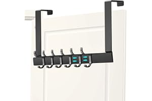 JINYOMFLY Appendiabiti da Porta con 6 Ganci, Attaccapanni da Porta,Nessuna Perforazione Richiesta, Appendino da Porta per Camere da Letto, Bagni, Sale Studio, Nero,Porta 4.5cm