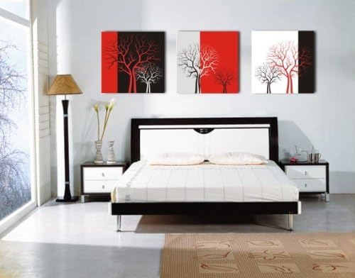 Mon Kunst Canvas Print Wall Art Modern Home Decor Red and Black and White Abstract Trees Painting 40x40CM x3 (UnStretched and UnFramed)
