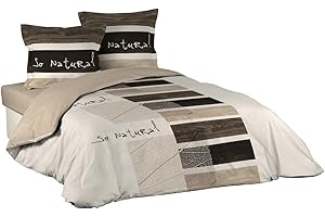 Douceur d'Intérieur So Natural - Juego con funda de edredón y 2 fundas de almohada, algodon, estampado, Multicolor, 240 X 220 cm