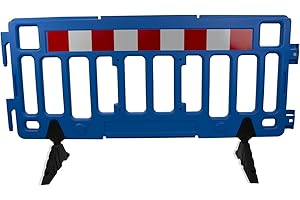 EBER SIGN Valla de Obra - Barrera de Seguridad Enlazable 2m – Barricada Reflectante para Obra y Peatones – Valla de Protección con Patas Giratorias y Anclaje Lateral - 2000x1020x50mm - Azul