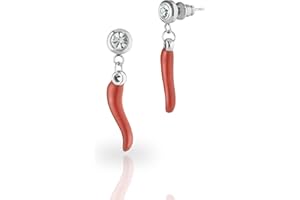 inSCINTILLE Orecchini Pendenti in Acciaio Inossidabile con Corno Peperoncino Portafortuna e Punto Luce in Zirconia Cubica