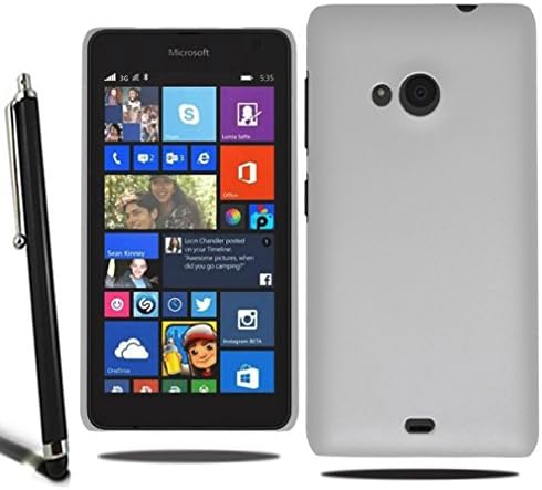 For Microsoft Lumia 535 Slim Hybrid Hard Case Back Cover + Screen Protector + Stylus (White)