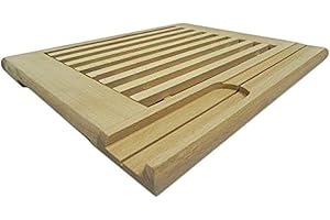 Wooden World Beige Beech Wood Bread Chopping Board with Knife Holder - Kitchen Board for Home Use