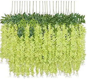 Well Art Gallery Artificial Wisteria Flowers Long Hanging Bush Flowers Silk Wisteria Hanging Vine Garland Party Outdoor Wedding Arch Flowers Decorations, (Green, 10)