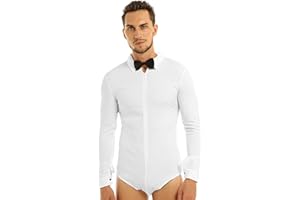 Freebily Chemises Business Homme Chemise de Latine Danse à Manches Longues Slim Fit Chemise Classique Bodysuit Combinaison Respirant Costume Performance M-3XL