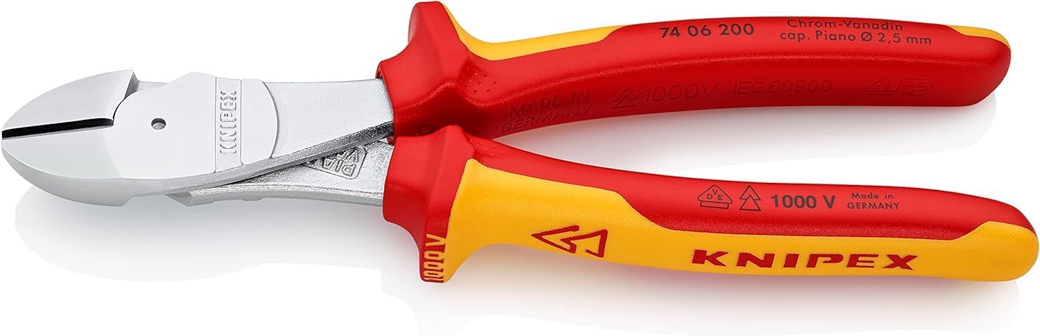 KNIPEX Alicates de corte diagonal de fuerza cromado aislados con fundas multicomponentes, según norma VDE 200 mm, 74 06 200