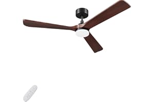 AUTODAY Legno Ventilatore da soffitto con luce 30W motore DC ultra silenzioso diametro 132cm con 3 pale reversibili Telecomando con funzione di memoria 6 velocità dimmerabile ventilatore soffitto