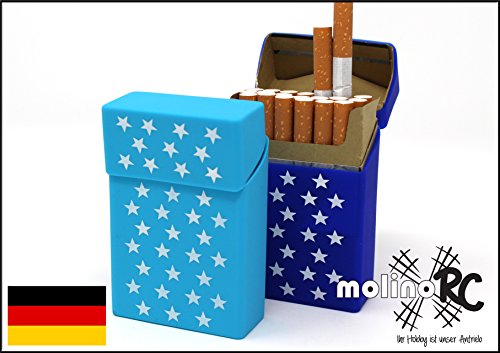2x Zigarettenbox aus Silikon - Sterne dunkelblau und hellblau - Zigarettenhülle - Zigarettenetui - passend für eine Zigarettenschachtel in Standardgröße