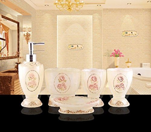 HONGS Luxury Royal Bathroom Accessories Set Bath Shampoo Dispenser Soap Dish Holder Toothbrush Holder Rack 5pcs set