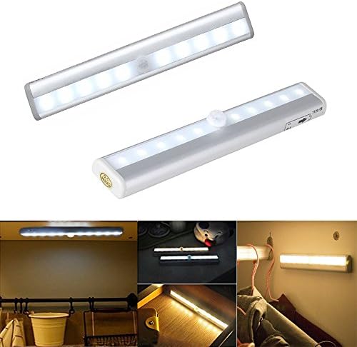 Autai 10LED Motion Sensor Light 3A Battery Operated Wireless Auto Motion Infrared Sensing Light for Closet Cabinet Cupboard Drawer Wardrobe Staircase Night Light Wall Lamp with Magnetic Strip(Cool White)