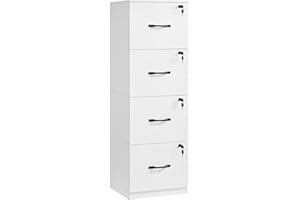 VASAGLE Armario de Oficina, Archivador para Documentos, Soporte para Impresora con 4 Cajones Bloqueables, Riel Ajustable, para Formato A4 y Cartas, Blanco Nube OFC082W02