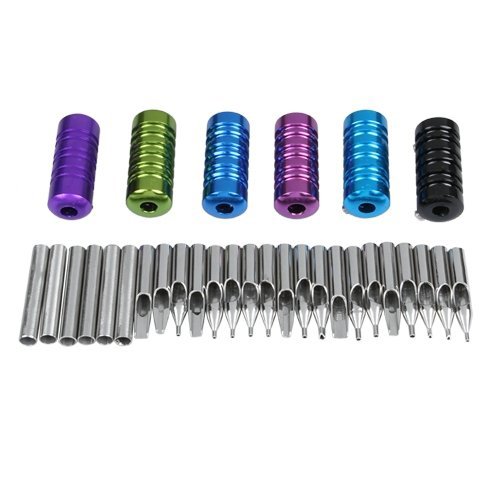 SODIAL(R) 31 Stainless Steel Tattoo Tubes Grips Nozzle Tips Kit