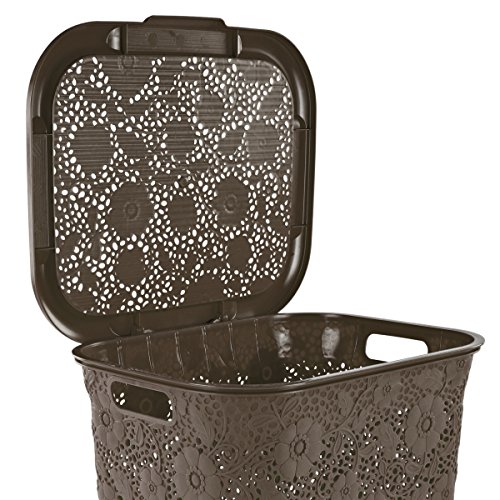 Wäschekorb mit Blumenmuster 50 Liter -atmungsaktiv- mit offen gestalteter Struktur in verschiedenen Farben (Braun) - 3