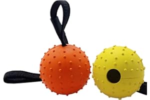 Vivifying Dog Ball on a Rope, 2 Pack Natural Interactive Rubber Dog Ball for Fetch, Catch, Throw and Tug of War (Orange + Yellow)