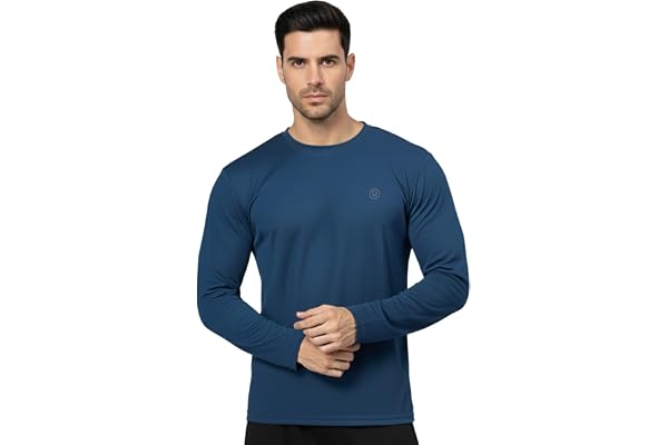 CHKOKKO Gym T Shirts for Men Workout Activewear Solid Quick Dry Sports Tshirt for Man UV Protection Breathable Lightweight Full Sleeve Regular Fit Round Neck Running Boys T Shirt