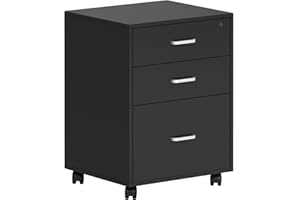 SogesHome Archivio con 3 cassetti, archivio su ruote, mobile mobile Rolling Container, armadio da ufficio, chiudibile a chiave, contenitore per ufficio con cornice sospesa, SH-CXWL-FC01BW