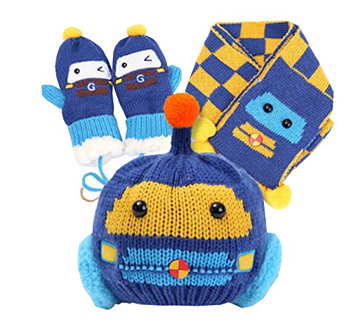 Unique Winter Baby Hats/Caps Scarf & Gloves Useful Cute Woolen Baby Set DarkBlue