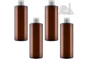 PQPAUTY 4 pièces 500ml Marron Vide Plastique Bouteille avec Transparent Bouchon à Bascule de Lotion pour lotions crèmes gels shampooing