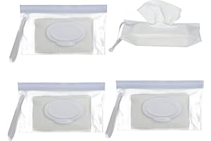 TELOOCO 3 Pièces Sac à Lingettes Portable Boîte à Lingettes Transparent Rechargeable 24×13,5 cm Distributeur de Lingettes de Voyage avec Bande de Verrouillage Sac à Lingettes Quotidiennes et Voyage