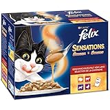 Felix Sensations Saucen Katzenfutter Geschmacksvielfalt vom Land, 6er Pack (6 x 12 x 100 g) Beutel