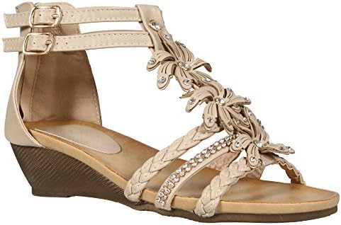 Ladies Womens Gladiator Sandal Strapy Wedge Summer Flower Beach Sandals Low Heel Back Zip Shoes Size 3-8