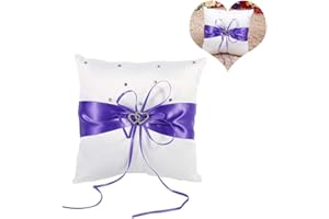 Cafopgrill 4 Farben Hochzeit Ringkissen Bowknot Stain Doppel Herzen Diamanten Hochzeit Ringkissen Inhaber Inhaber Kissen Kissen mit Bowknot(Violett)