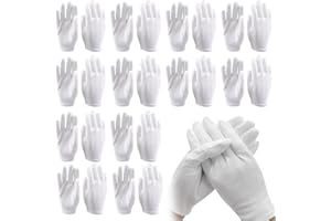 HZAOPZE 12 paires Gant coton ultra-mince, coton blanc pour hydrater les mains sèches les cosmétiques, l'eczéma, le spa et l'inspection pièces monnaie, gants contrôle, gants de service, Lot de 24