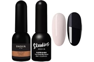 Didier Lab- Rubber Base et Top Coat Vernis Semi Permanent Super Shiny - Gummy Base Gel UV Ongles Natural- No Wipe Top Coat Semi Permanent Brillant - Kit Vernis Semi Permanent Nude - Vernis Gel UV LED