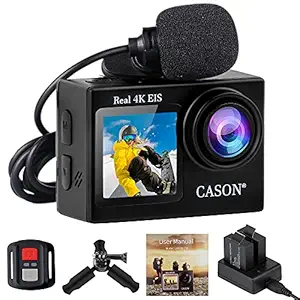 Cason CS6 Real 4K 30fps HD Dual Screen Action Camera for Vlogging with EIS+Gyro,Anti Shake Touch Screen Waterproof Sports Camera with External Mic, 2 x 1050 mAh Battery,Remote and Accessories Kit